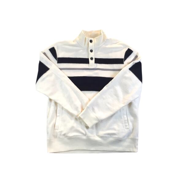 Chaps White Fleece Sweater Black/Gray Stripes Size Large - Picture 1 of 6